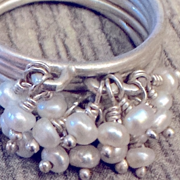 WOW - Authentic Me&Ro Set of Six Sterling Silver & Pearl Stacking Rings